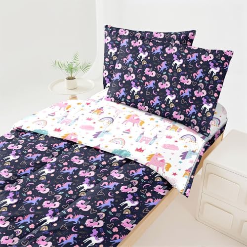 Unicorn Bedding Twin Girls Purple Unicorn Comforter for Girls All in one Zipper Kids Bedding