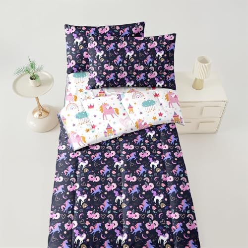 Unicorn Bedding Twin Girls Purple Unicorn Comforter for Girls All in one Zipper Kids Bedding