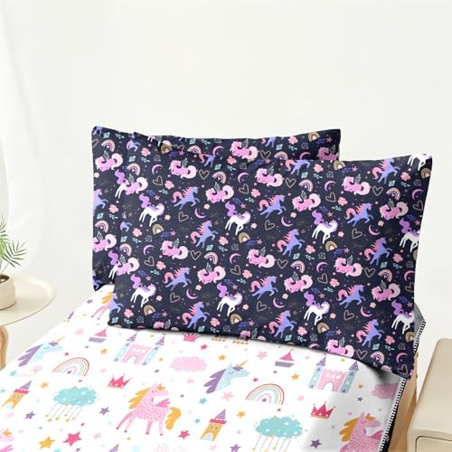 Unicorn Bedding Twin Girls Purple Unicorn Comforter for Girls All in one Zipper Kids Bedding