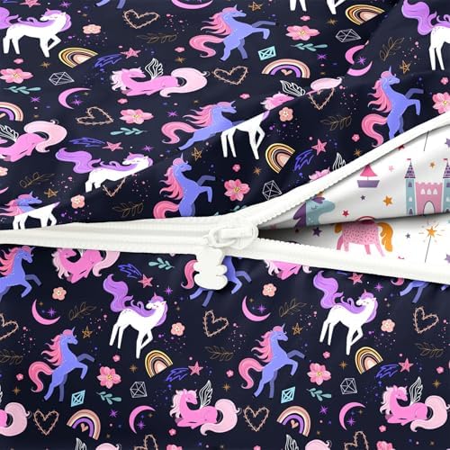 Unicorn Bedding Twin Girls Purple Unicorn Comforter for Girls All in one Zipper Kids Bedding