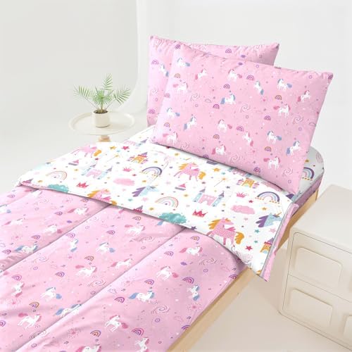 Unicorn Bedding Twin Girls Purple Unicorn Comforter for Girls All in one Zipper Kids Bedding