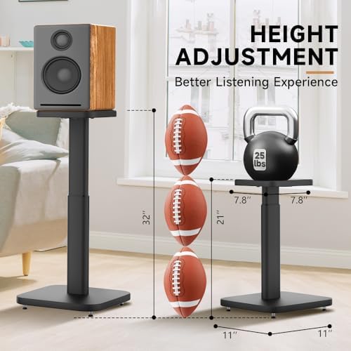 Universal Bookshelf Speaker Stands Pair   CNFRD Adjustable Height Floor Stands for Surround Sound   Holds 25lbs for Studio  Home Theater System   Tool Free Assembly