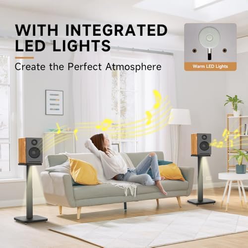 Universal Bookshelf Speaker Stands Pair   CNFRD Adjustable Height Floor Stands for Surround Sound   Holds 25lbs for Studio  Home Theater System   Tool Free Assembly