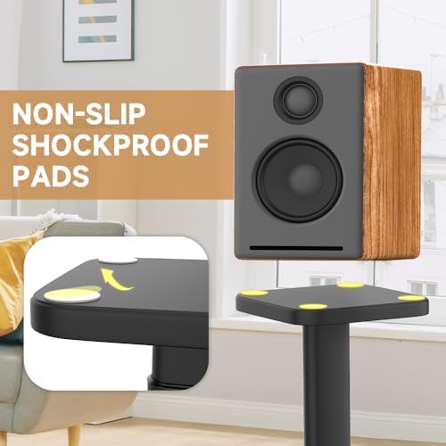 Universal Bookshelf Speaker Stands Pair   CNFRD Adjustable Height Floor Stands for Surround Sound   Holds 25lbs for Studio  Home Theater System   Tool Free Assembly