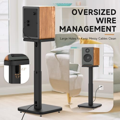 Universal Bookshelf Speaker Stands Pair   CNFRD Adjustable Height Floor Stands for Surround Sound   Holds 25lbs for Studio  Home Theater System   Tool Free Assembly