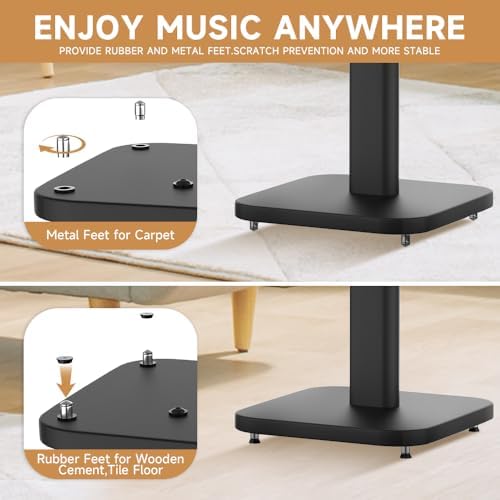 Universal Bookshelf Speaker Stands Pair   CNFRD Adjustable Height Floor Stands for Surround Sound   Holds 25lbs for Studio  Home Theater System   Tool Free Assembly