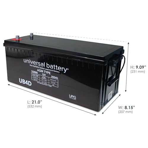 Universal Power Group  45972  UB 4D 12V 200Ah Auto Post AGM Battery