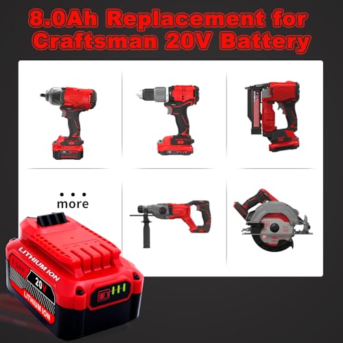 Upgrade 2 Pack 20V 8 0Ah Replacement for Craftsman 20V Battery V20 Lithium ion Batteries Compatible with CMCB205 CMCB204 CMCB206 CMCB202 CMCB201 20V Cordless Power Tools
