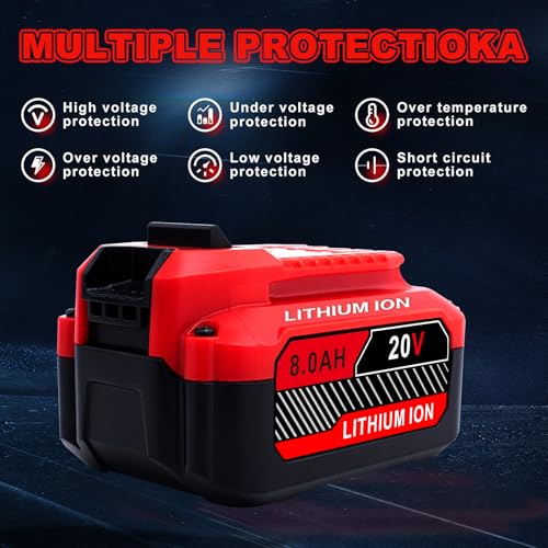 Upgrade 2 Pack 20V 8 0Ah Replacement for Craftsman 20V Battery V20 Lithium ion Batteries Compatible with CMCB205 CMCB204 CMCB206 CMCB202 CMCB201 20V Cordless Power Tools