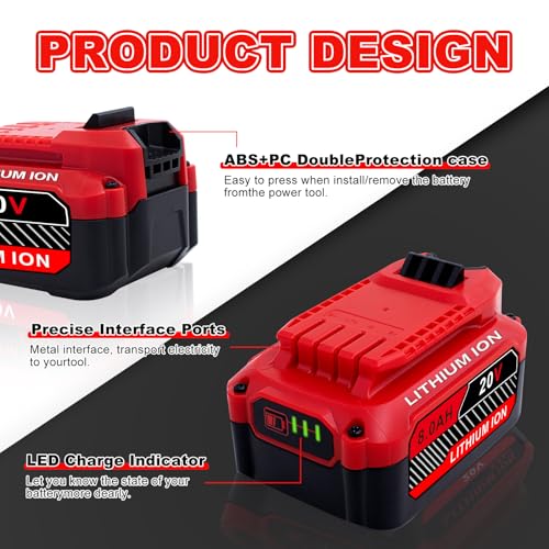 Upgrade 2 Pack 20V 8 0Ah Replacement for Craftsman 20V Battery V20 Lithium ion Batteries Compatible with CMCB205 CMCB204 CMCB206 CMCB202 CMCB201 20V Cordless Power Tools