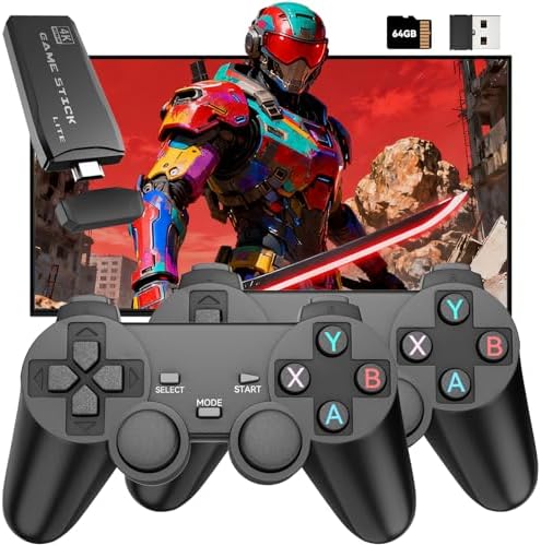 Upgrade Retro Gaming Console   64GB Game Stick with 20 000  Retro Games  Plug & Play Video Games with 2 Controllers Emulators   4K HDMI Video Game Console for Family