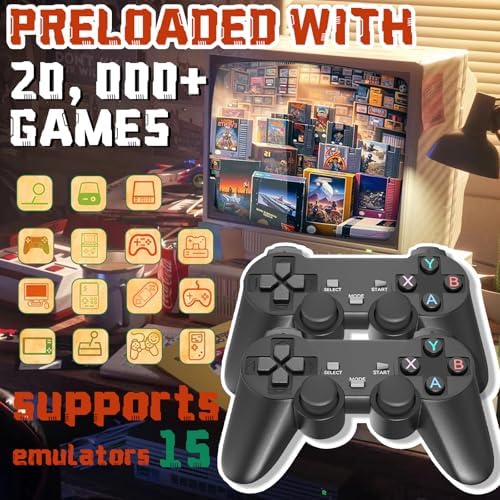 Upgrade Retro Gaming Console   64GB Game Stick with 20 000  Retro Games  Plug & Play Video Games with 2 Controllers Emulators   4K HDMI Video Game Console for Family