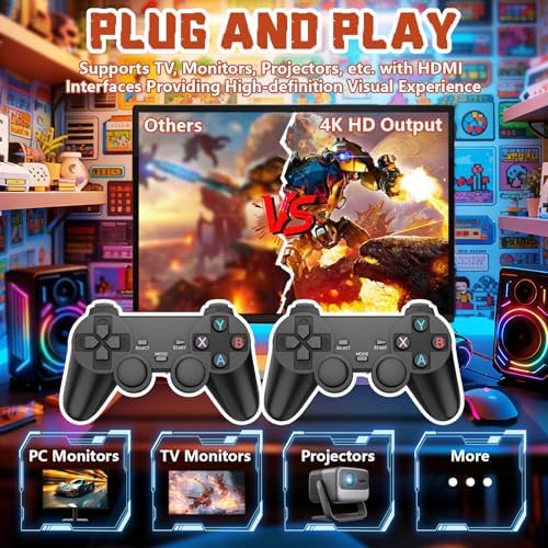 Upgrade Retro Gaming Console   64GB Game Stick with 20 000  Retro Games  Plug & Play Video Games with 2 Controllers Emulators   4K HDMI Video Game Console for Family