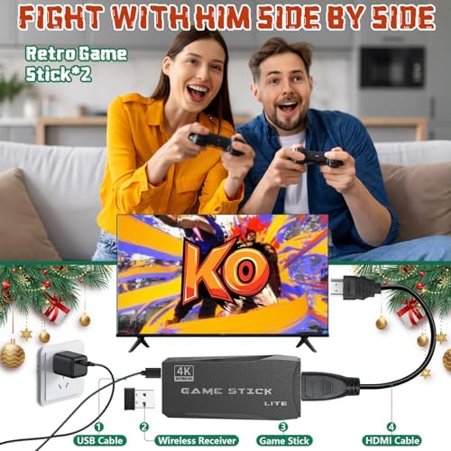 Upgrade Retro Gaming Console   64GB Game Stick with 20 000  Retro Games  Plug & Play Video Games with 2 Controllers Emulators   4K HDMI Video Game Console for Family