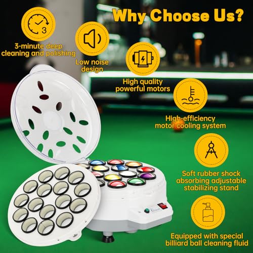 Upgraded Billiard Ball Cleaner and Polisher  Billiard Ball Cleaner  Pool Ball Cleaner for 16 Billiard and Snooker  Balls British and American Dual Use 110V  Automatic Pool Ball Cleaner