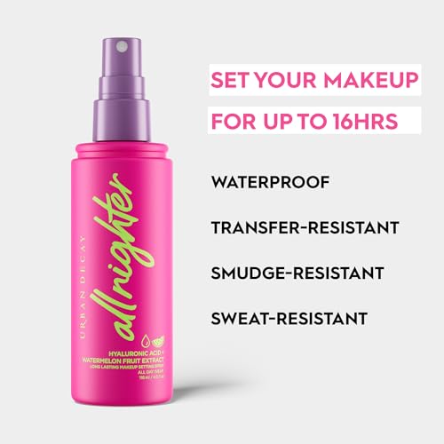 Urban Decay All Nighter Hyaluronic Acid Waterproof Dewy Setting Spray for Face  Hydrated Finish  Long lasting  Smudge proof & Transfer resistant Makeup  Oil free