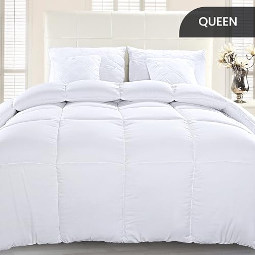 Utopia Bedding Comforter Duvet Insert  Quilted Comforter with Corner Tabs  Box Stitched Down Alternative Comforters Queen Size  White