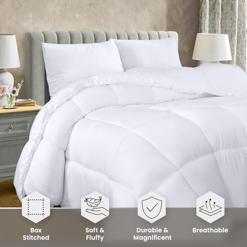 Utopia Bedding Comforter Duvet Insert  Quilted Comforter with Corner Tabs  Box Stitched Down Alternative Comforters Queen Size  White