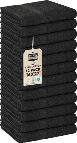 Utopia Towels  Salon Towel  Pack of 12  Not Bleach Proof  16 by 27 Inches  Highly Absorbent Cotton Towels for Hand  Gym  Beauty  Spa  and Home Hair Care  Black