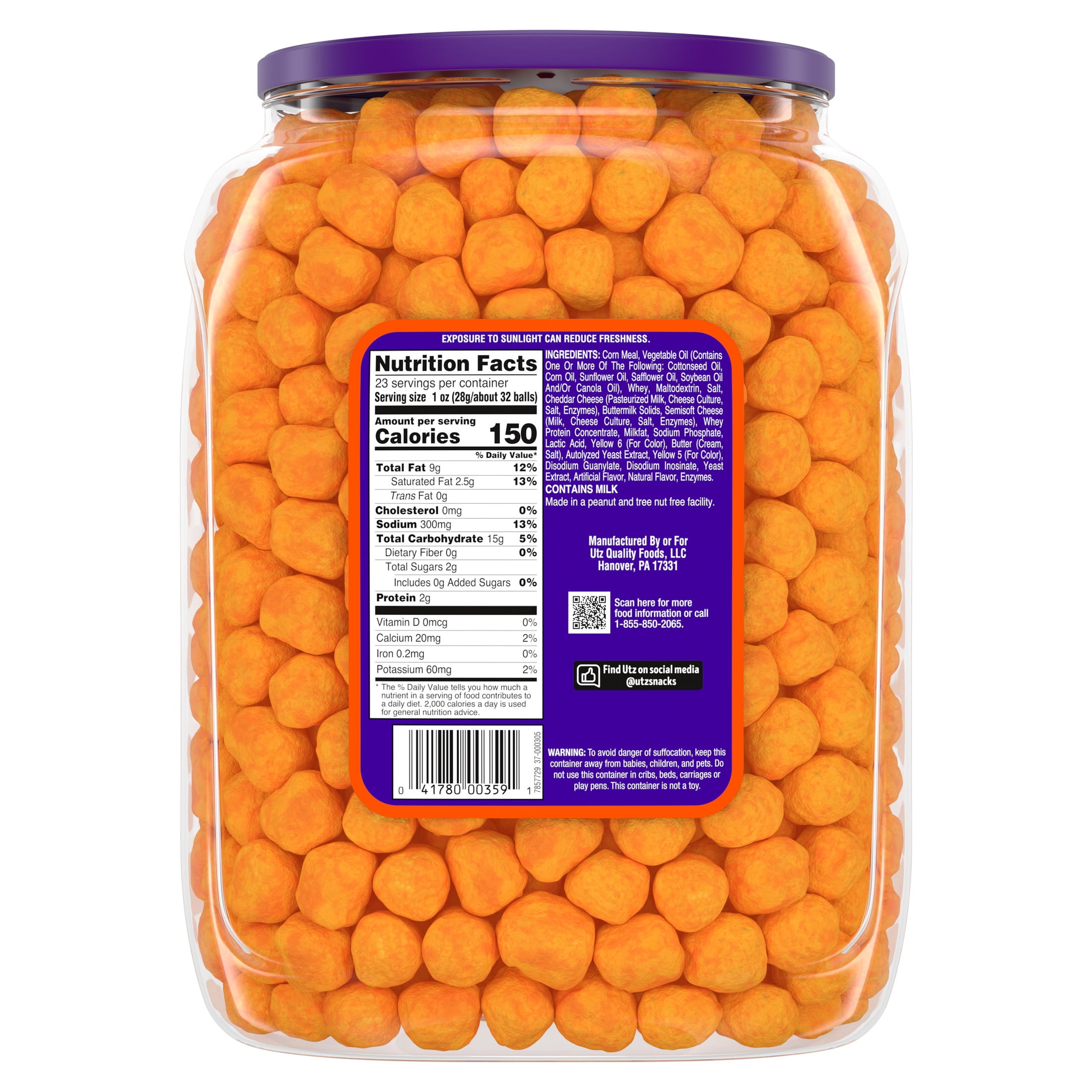Utz Cheese Balls  23 oz Barrel