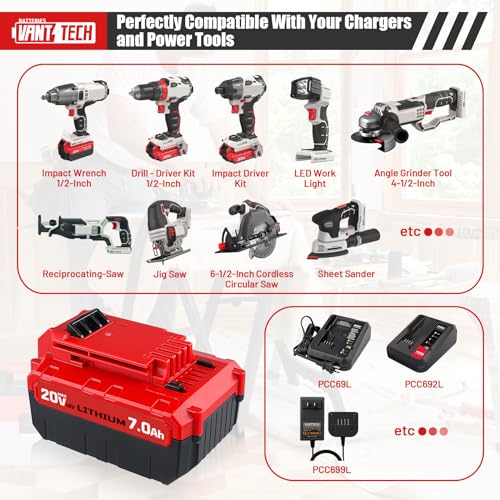 VANTTECH 2Pack 7 0Ah PCC685L Replacement for Porter Cable 20V Lithium Battery PCC680L PCC685LP PCC682L PCC681L PCC680LP PCC640 PCC600 PCCK602L2 Compatible with Porter Cable 20V Cordless Tools