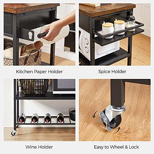 VASAGLE Kitchen Rolling Island  Mobile Kitchen Cart with Storage on Wheels  17 7 x 38 8 x 35 4 Inches  Towel Rack  2 Drawers  2 Hooks  for Dining Room  Oak Beige and Matte White UKKI010Y01