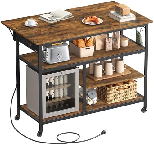 VASAGLE Kitchen Rolling Island  Mobile Kitchen Cart with Storage on Wheels  17 7 x 38 8 x 35 4 Inches  Towel Rack  2 Drawers  2 Hooks  for Dining Room  Oak Beige and Matte White UKKI010Y01