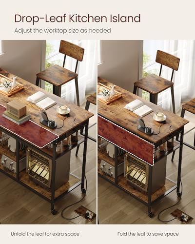 VASAGLE Kitchen Rolling Island  Mobile Kitchen Cart with Storage on Wheels  17 7 x 38 8 x 35 4 Inches  Towel Rack  2 Drawers  2 Hooks  for Dining Room  Oak Beige and Matte White UKKI010Y01