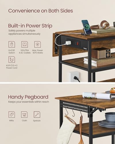 VASAGLE Kitchen Rolling Island  Mobile Kitchen Cart with Storage on Wheels  17 7 x 38 8 x 35 4 Inches  Towel Rack  2 Drawers  2 Hooks  for Dining Room  Oak Beige and Matte White UKKI010Y01