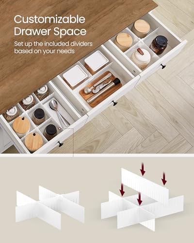 VASAGLE LIRY Collection   Buffet Cabinet  Coffee Bar Cabinet with 3 Drawers  Adjustable Shelves  Sideboard Storage with Cable Holes  Drawer Dividers  Rustic White and Honey Brown UBBK371W01V1