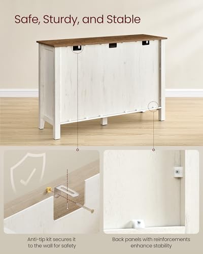 VASAGLE LIRY Collection   Buffet Cabinet  Coffee Bar Cabinet with 3 Drawers  Adjustable Shelves  Sideboard Storage with Cable Holes  Drawer Dividers  Rustic White and Honey Brown UBBK371W01V1