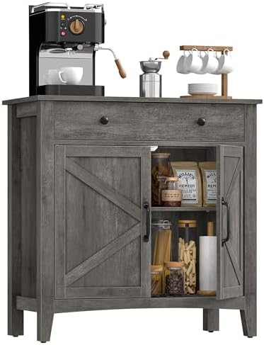 VASAGLE LIRY Collection   Buffet Cabinet  Coffee Bar Cabinet with 3 Drawers  Adjustable Shelves  Sideboard Storage with Cable Holes  Drawer Dividers  Rustic White and Honey Brown UBBK371W01V1