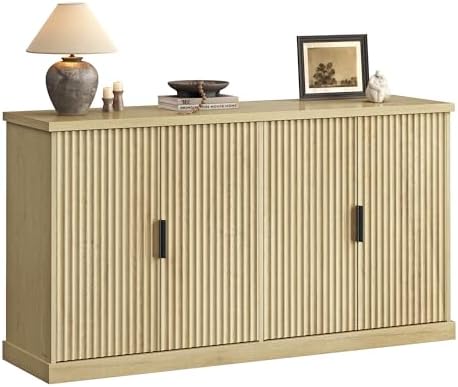 VASAGLE LIRY Collection   Buffet Cabinet  Coffee Bar Cabinet with 3 Drawers  Adjustable Shelves  Sideboard Storage with Cable Holes  Drawer Dividers  Rustic White and Honey Brown UBBK371W01V1