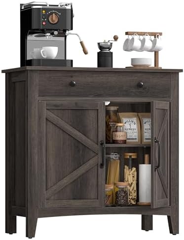 VASAGLE LIRY Collection   Buffet Cabinet  Coffee Bar Cabinet with 3 Drawers  Adjustable Shelves  Sideboard Storage with Cable Holes  Drawer Dividers  Rustic White and Honey Brown UBBK371W01V1