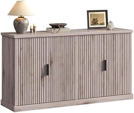 VASAGLE MAXE Collection   Buffet Cabinet  Fluted Console Cabinet  Sideboard with Adjustable Shelves  Mid Century Modern Buffet Table  15 8 x 58 3 x 31 5 Inches  Washed Gray UBBK382G01S