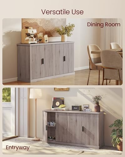 VASAGLE MAXE Collection   Buffet Cabinet  Fluted Console Cabinet  Sideboard with Adjustable Shelves  Mid Century Modern Buffet Table  15 8 x 58 3 x 31 5 Inches  Washed Gray UBBK382G01S