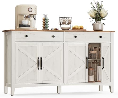 VASAGLE MAXE Collection   Buffet Cabinet  Fluted Console Cabinet  Sideboard with Adjustable Shelves  Mid Century Modern Buffet Table  15 8 x 58 3 x 31 5 Inches  Washed Gray UBBK382G01S