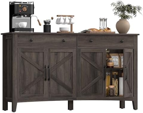 VASAGLE MAXE Collection   Buffet Cabinet  Fluted Console Cabinet  Sideboard with Adjustable Shelves  Mid Century Modern Buffet Table  15 8 x 58 3 x 31 5 Inches  Washed Gray UBBK382G01S