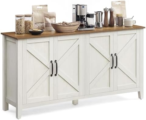 VASAGLE MAXE Collection   Buffet Cabinet  Fluted Console Cabinet  Sideboard with Adjustable Shelves  Mid Century Modern Buffet Table  15 8 x 58 3 x 31 5 Inches  Washed Gray UBBK382G01S