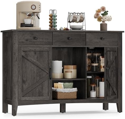 VASAGLE MAXE Collection   Buffet Cabinet  Fluted Console Cabinet  Sideboard with Adjustable Shelves  Mid Century Modern Buffet Table  15 8 x 58 3 x 31 5 Inches  Washed Gray UBBK382G01S