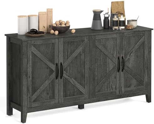 VASAGLE MAXE Collection   Buffet Cabinet  Fluted Console Cabinet  Sideboard with Adjustable Shelves  Mid Century Modern Buffet Table  15 8 x 58 3 x 31 5 Inches  Washed Gray UBBK382G01S