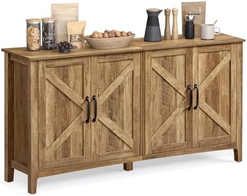 VASAGLE MAXE Collection   Buffet Cabinet  Fluted Console Cabinet  Sideboard with Adjustable Shelves  Mid Century Modern Buffet Table  15 8 x 58 3 x 31 5 Inches  Washed Gray UBBK382G01S