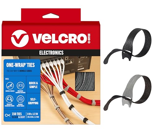 VELCRO Brand Reusable Cable Ties  Practical Tech Gifts for Men  100 Pack 6 Inch Cable Management Ties for Electronics and Desk Organization  Black