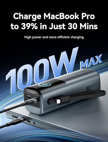 VENTION Powerhive - Banco de energía para laptop, 165 W, 20000 mAh, cables USB-C integrados y adicionales de 240 W, cargador portátil para laptop, pantalla digital, para iPhone 17/16/15/14/13 Pro Max