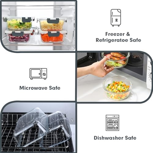 VERONES 30 Pieces Glass Meal Prep Containers Set  Stackable Glass Food Storage Containers with Lids Airtight Lunch Containers for Microwave  Oven  Freezer & Dishwasher Grey