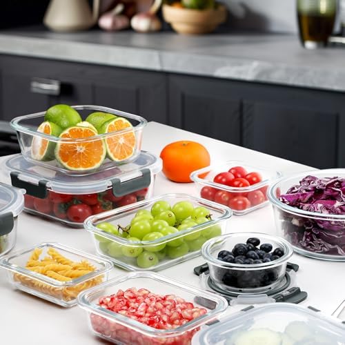 VERONES 30 Pieces Glass Meal Prep Containers Set  Stackable Glass Food Storage Containers with Lids Airtight Lunch Containers for Microwave  Oven  Freezer & Dishwasher Grey