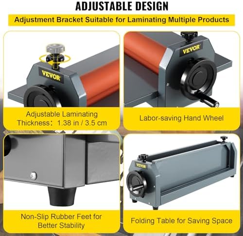 VEVOR 29 5 Inch Cold Laminator Machine 10mm Manual Vinyl Photo Film Cold laminator Hand Crank Pressure Cold Roll laminator 29 5 Inch 