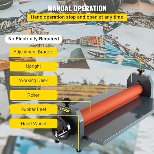 VEVOR 29 5 Inch Cold Laminator Machine 10mm Manual Vinyl Photo Film Cold laminator Hand Crank Pressure Cold Roll laminator 29 5 Inch 