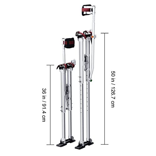VEVOR 36 50 Adjustable Aluminum Drywall Tool Stilts  Durable Non Slip Work Stilts with Protective Knee Pads  for Sheetrock Painting  Taping  Walking  Silver