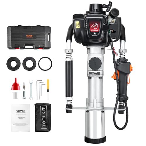 VEVOR 37 77cc Gas Powered T Post Driver  4 Stroke Engine Gasoline Fence Piling Pounder  with 3 Post Driving Head 45/55/88 mm   1000W Portable Piledriver For Farm  Ranch Fencing  Road Improvements
